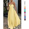 2025 Solid Color Ruched Strapless Sleeveless Maxi Dress Women Elegant Office Wear Loose Fit High Waist