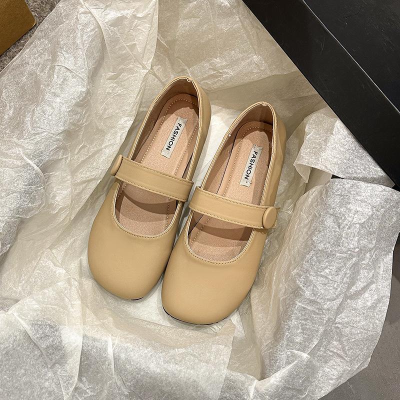 Fashion temperament round head versatile flat bottom shallow mouth single shoes women's 2025 new spring and autumn soft sole Velcro Mary Jane shoes