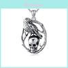 Halloween Skull Pendant Necklace With Crow Shape Design For Gothic Fashion Enthusiasts