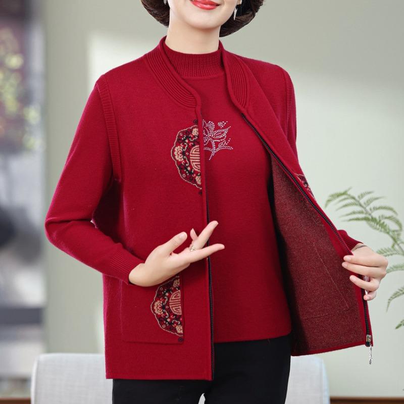 Grandma's Cardigan, Vest, Sweater Set, Elderly Autumn Knitted Sweater Two-piece Set, Mother's Autumn New