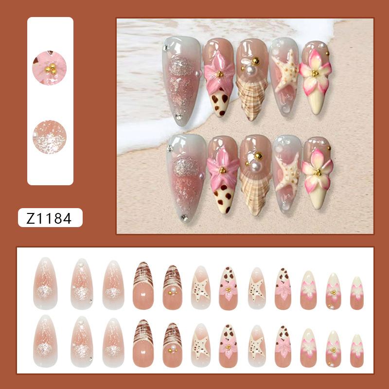 

Three-dimensional cream yellow French blush pearl starfish ice-permeable flower temperament European and American ins style removable 24 pieces