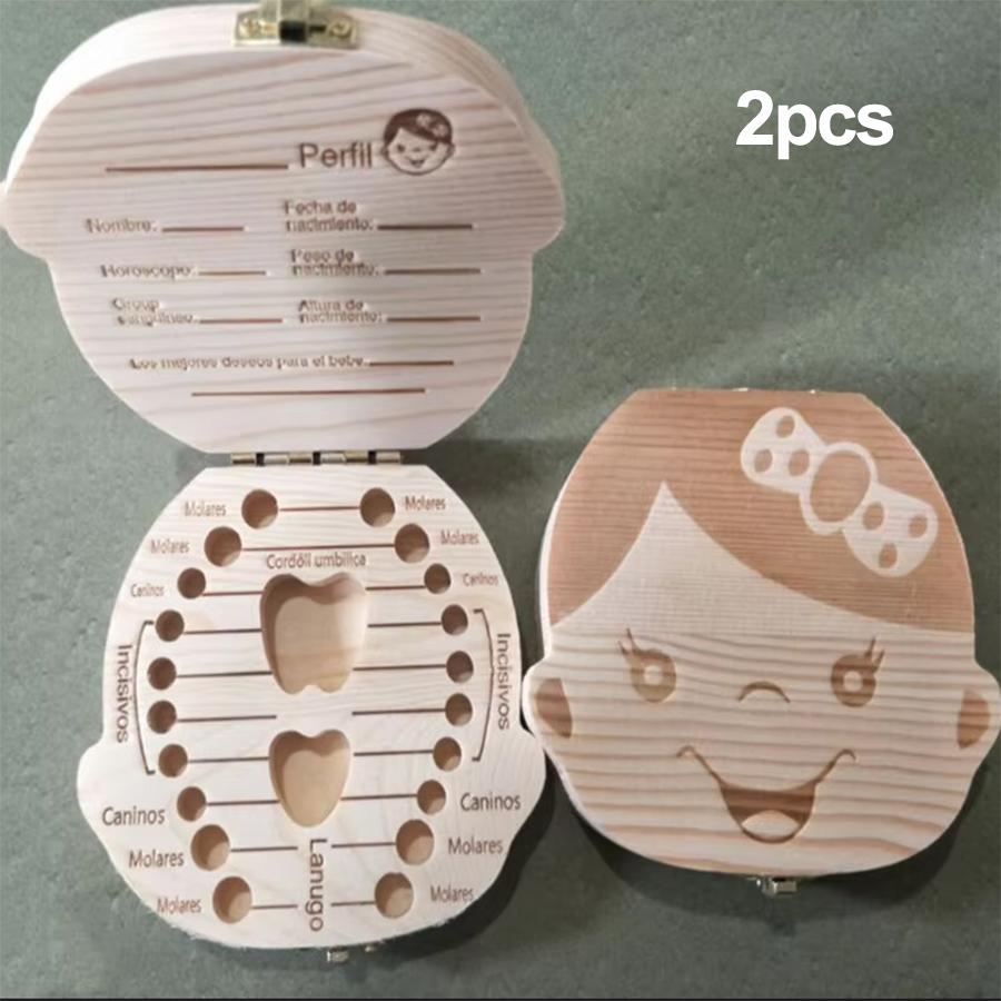 1/2pcs-Baby Tooth Box Spanish Wooden Kids Milk Teeth Organizer Storage Boys Girls Baby Souvenirs Gifts Keepsakes