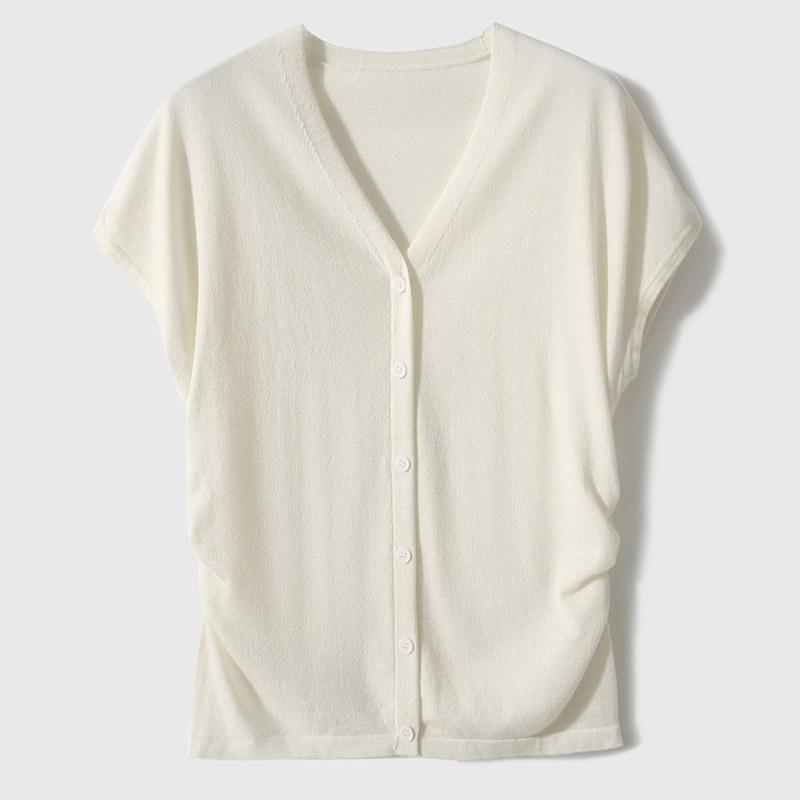 

Женские свитера, пуловеры 2025 Лето Короткий рукав V-образный вырез Черный Белый Вязаный свитер Женские топы Пуловер JJ199 One Size