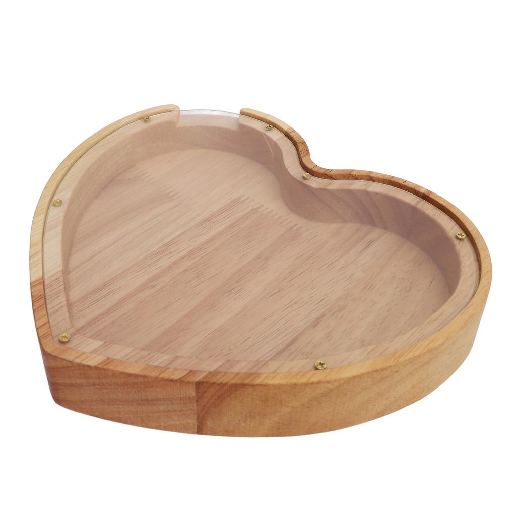 Heart Shaped Storage Box Transparent Acrylic Panel Wooden Display Case for Jewelry Coin Saving 20x18