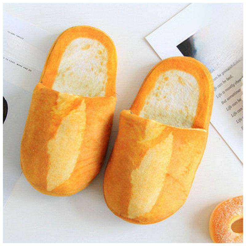 Plush Foodie Bread Hamburger Toast Winter Non-Slip Soft Home Shoes