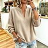 Women's Casual Knit Pullover Top with Half Zip Stand Collar, Loose Fit Drop Shoulder Long Sleeve