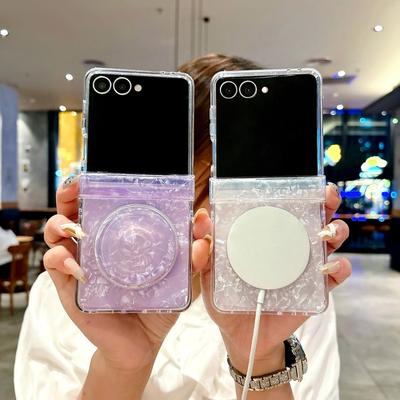 High-End Luxus Glänzend Bing Bimg Muschelmuster Magnetische Handyhülle für Samsung Z Flip 7 6 5 Halterung Stoßfest Schutzhülle