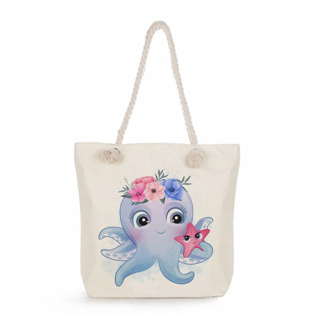 Animal print thick rope single-shoulder beach bag 7286 CLE