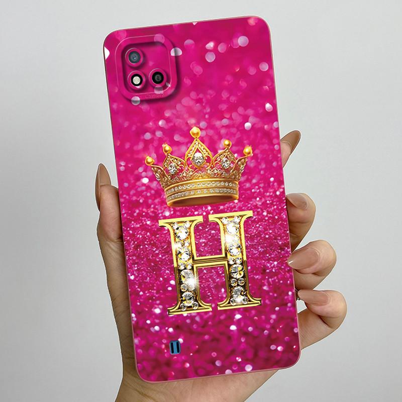 For Realme C11 2021 RMX3231 C20 Case Crown Letter Liquid Silicone Soft Phone Cases For RealmeC20 C20A Full Protection Back Cover