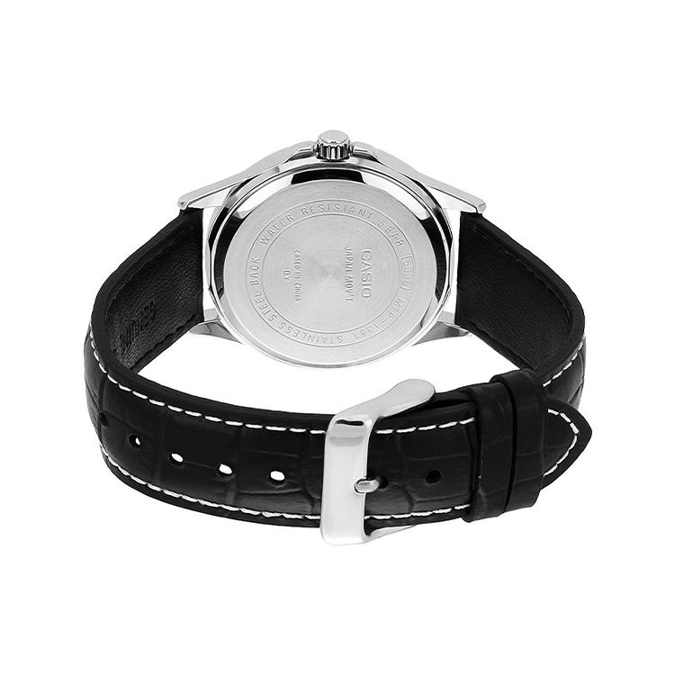 Casio ENTICER Quartz Movement Genuine Leather Strap Watch Men's Watches Black Dial MTP-1381L-1AV