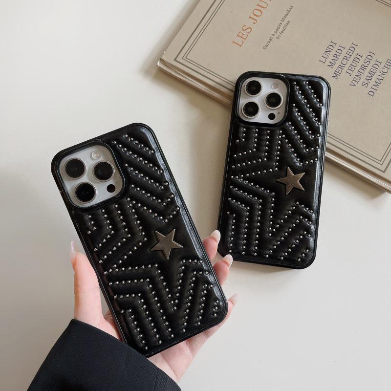 Leder Pentagramm Nieten Anti-Drop Vollschutz Hülle für iPhone 17, Apple 16/15 ProMax & 14