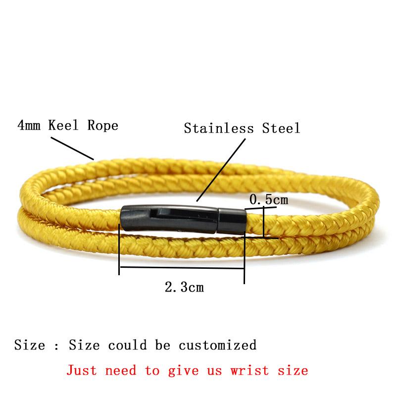 New In 4mm Keel Rope Bracelet For Men Stainless Steel Luxe Braclet Homme Press Lock Clasp Cord Macrame Braslet Pulsera Tela Gift