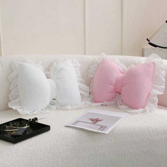 Yousheng Bow-shaped Pillow Ruffle Lace Plush Throw Pillow High Elasticity Decorative Pillow for Bed Couch Car Seat Companion Pillows