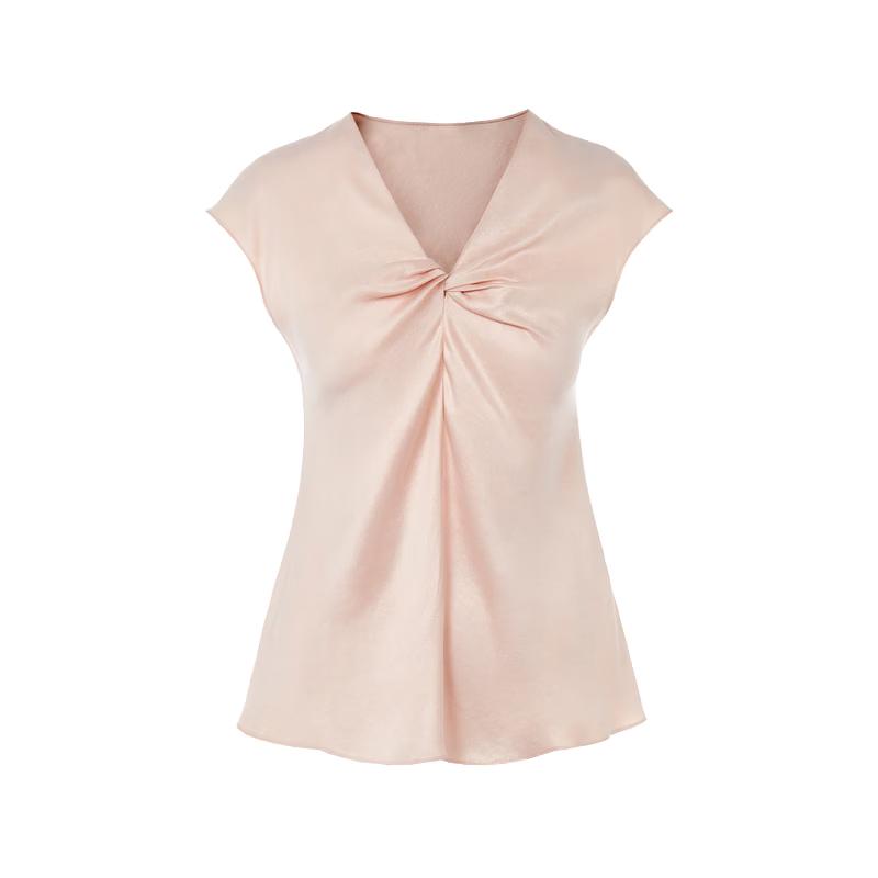 LANCY French V-Neck Pleated Lyocell Blouse L
