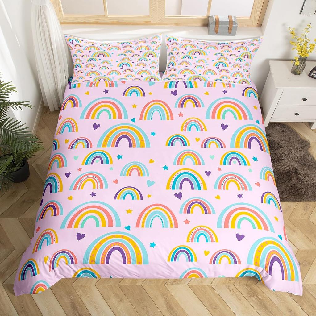Rainbow Love Heart Duvet Cover For Kids Boys Girls Queen Size Lightweight Quilt Covers Colorful Love Hearts Bedding Set No Quilt