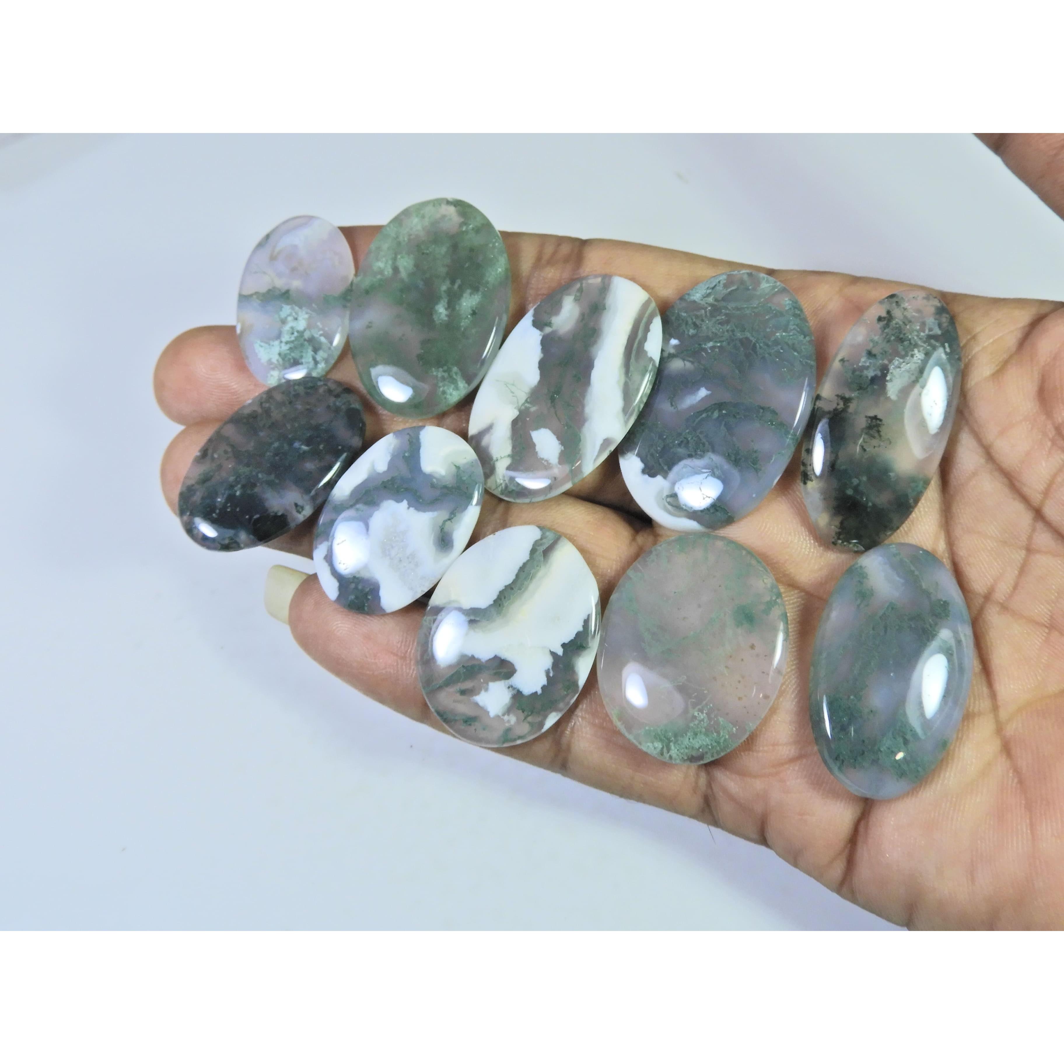 273Cts. Natural Moss Agate Opal Oval Cabachon Loose Gemstone 10 Pcs Lot C-2656