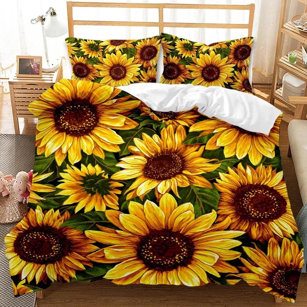 Black Sunflower Down Comforter Set Bedding Set 3-piece Comforter Cover Set