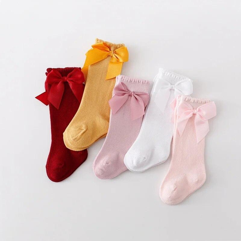 5Pairs/Set Children's Girl Socks Cotton Bow Baby Long Socks Fashion Princess Kids Sock For Girls 0-7Years Stocking
