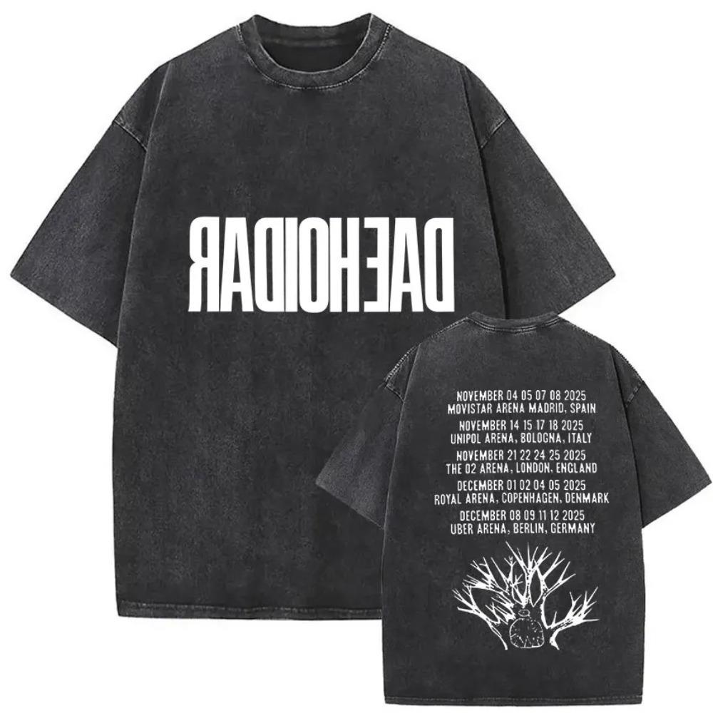 Oversize'owa koszulka z krótkim rękawem w stylu acid wash z nadrukiem graficznym zespołu Radiohead Vintage