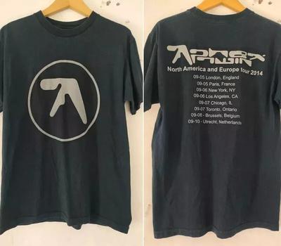 Aphex Twin 90er Tour 2014 2-seitiges schwarzes Kurzarm-Unisex-T-Shirt Nachdruck S-4XL
