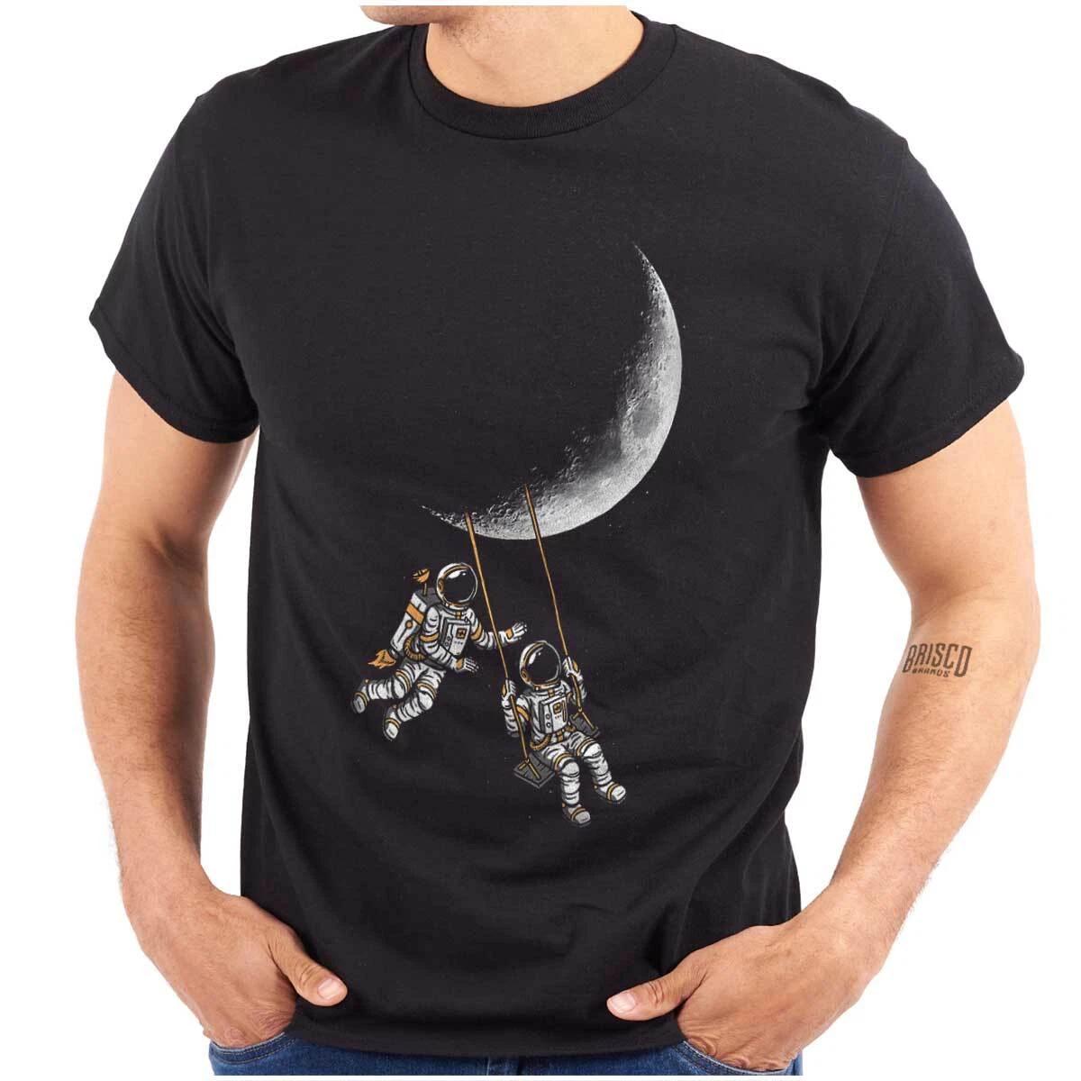 Outer Space Astronaut Crescent Moon Swing Womens or Mens Crewneck T Shirt Tee XXL