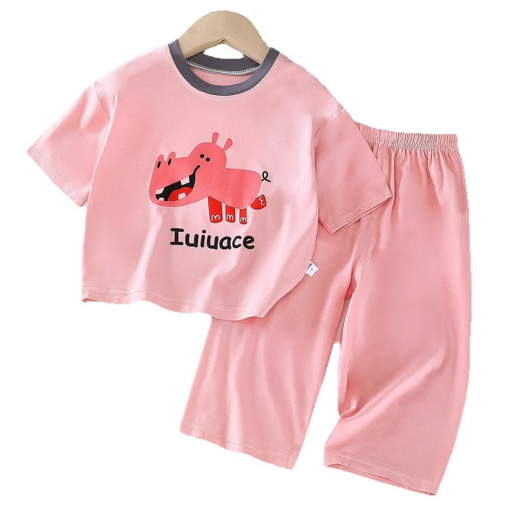 Moeller Kids Pajama Set With Short Sleeve Top And Long Pants For Summer Comfort