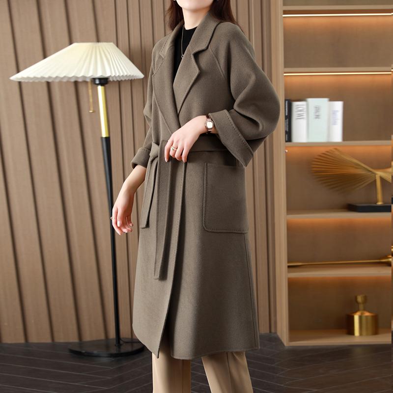 100% Wool Women Coat TIDENOVEL Autumn Wool Long Coat Handmade Pea Coat Winter Warm Wool Long Jacket Overcoat