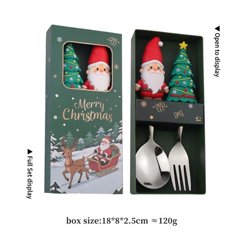 2Pcs Christmas Themed Gold Spoon Fork Set With Cute Santa Gingerbread Tree Handles For Holiday Dinner Parties And Xmas Gift