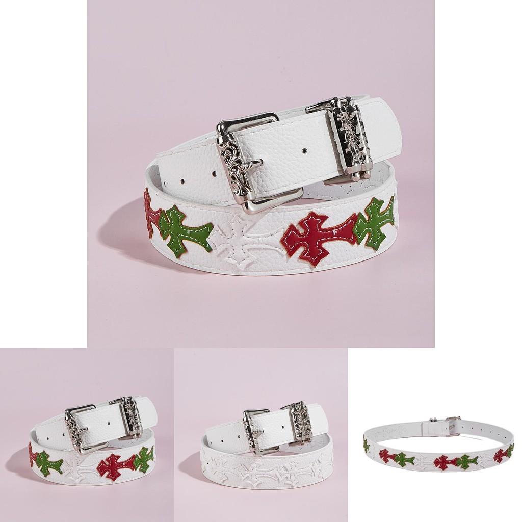 Cintura Punk in PU con Fiore a Croce e Fibbia Metallica per Moda Casual da Uomo