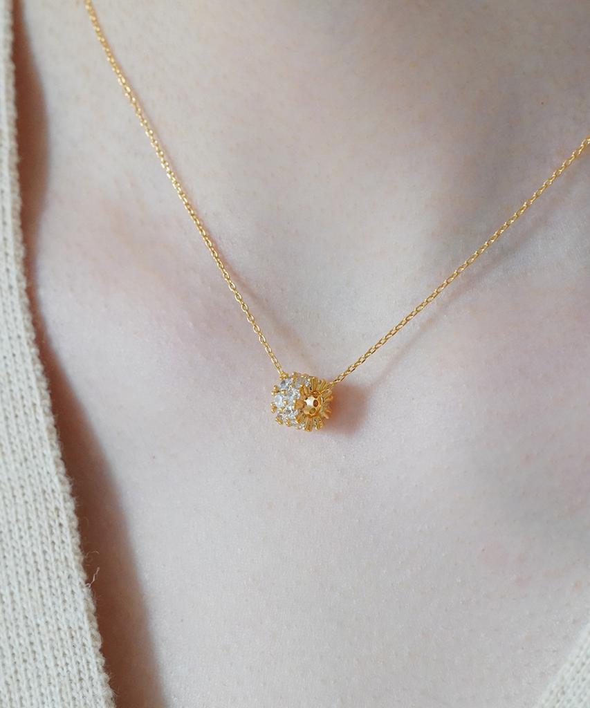 Alleun Silver 925 Cubic Round Pendant Chain Silver Necklace