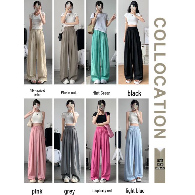 JEANSWEST Women's Relaxed Fit Ice Silk Wide-Leg Pants