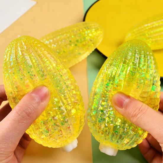 Glitter Corn Squeeze Toy Slow-Rising TPR Fidget for Stress Relief Realistic Vegetable-Shaped Decompression Gadget for Kids Adults