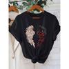 Womens Plus Size Wing Rose Graphic T Shirt Casual Crew Neck Short Sleeve Stretchy Fabric Black Floral Design Spring Summer Fall Top