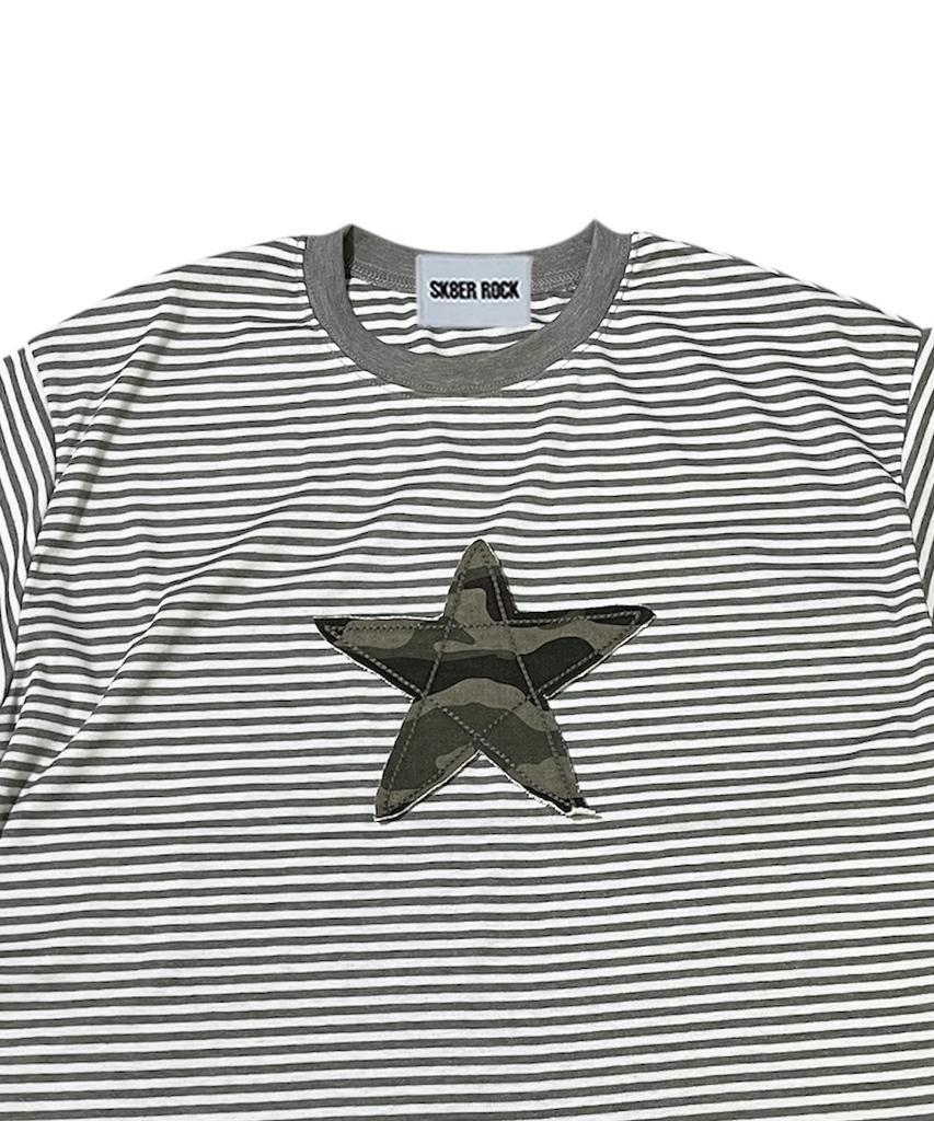 SK8ER ROCK Star Stripe Soft T-Shirt ((White*Melange Gray))