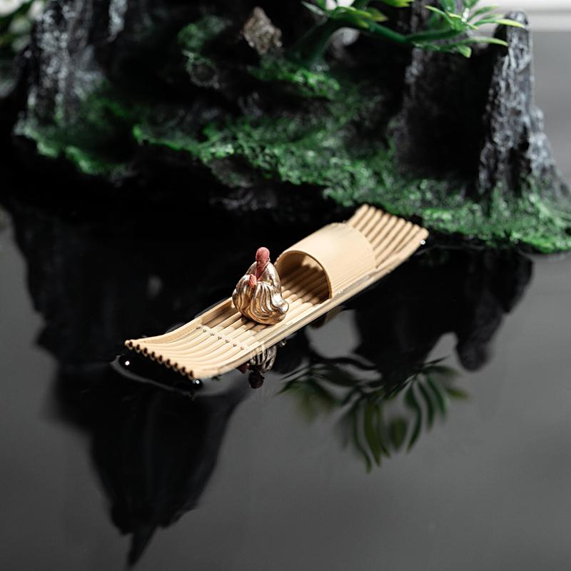 3D Floating Boat Mini Bamboo Raft Fish Tank Bonsai Micro Landscape Ornaments Creative Home Decoration Aquarium Accessories New