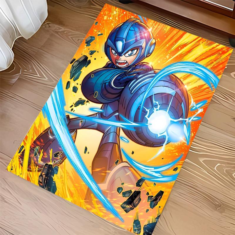 1pc Cartoon Rockman Game Megaman1 Print Area Rug - Soft, Washable Non-Slip Indoor Mat for Office Chairs, Living Room, Home Office Decorative Rug