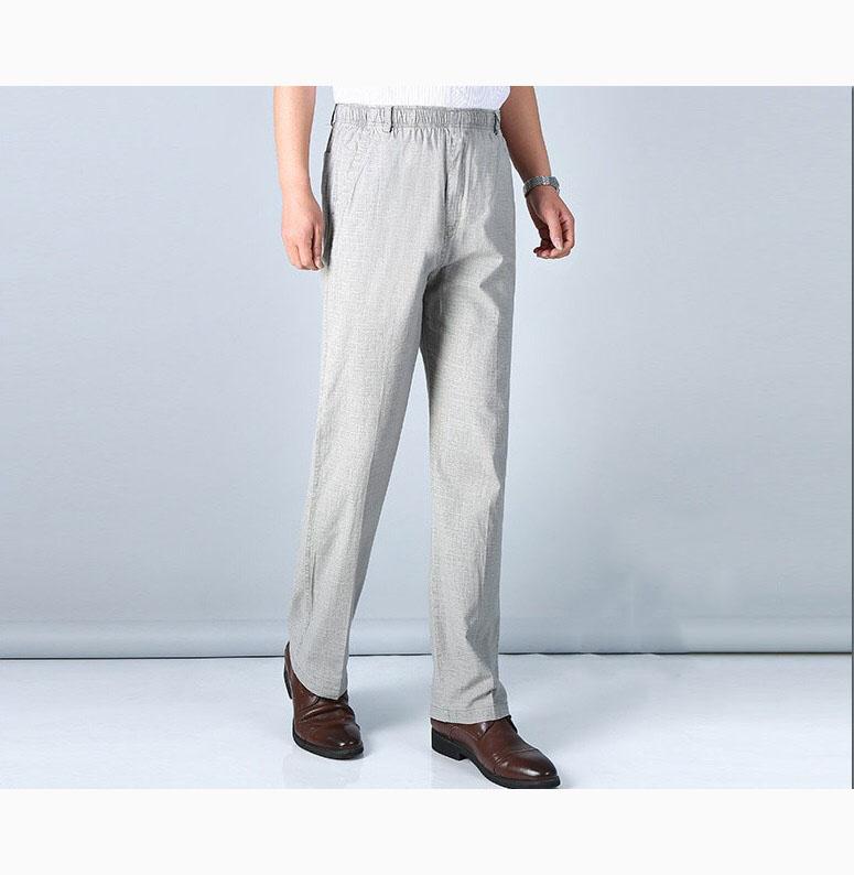 Summer Thin Middle-aged and Elderly Men's Trousers with High Waist Elastic Loose Cotton and Linen Trousers Comfortable High Quality Unique Clothes