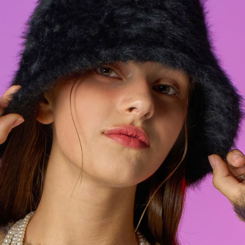 

KOLEAT Fogny Зимняя ангоровая однотонная шляпа-ведро [Черная] Black_FREE