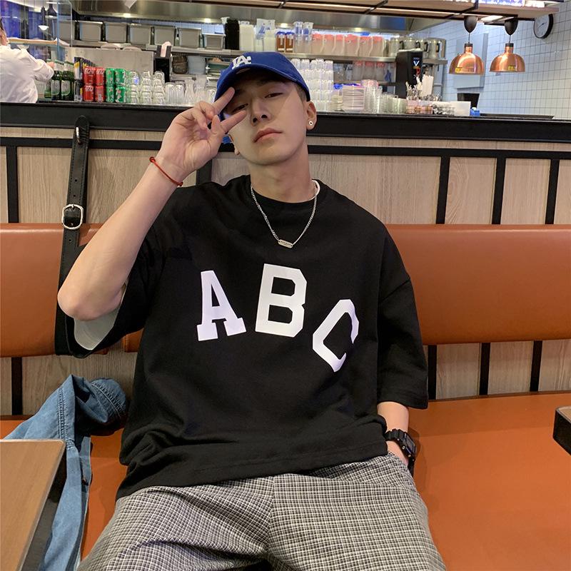 

Мужская футболка с коротким рукавом из плотной ткани - Летний стиль Гонконга, Модный свободный крой, Американский ретро-дизайн M чёрный