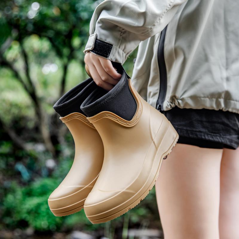 Women's Adult Water Boots: Stylish Rain Shoes For Outdoor Wear, Rubber Shoes, Waterproof Galoshes, Short-cylinder Rain Boots