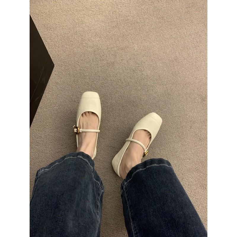 Versatile one-word strap single shoes silver women's shoes retro Mary Jane shoes flats small leather shoes
