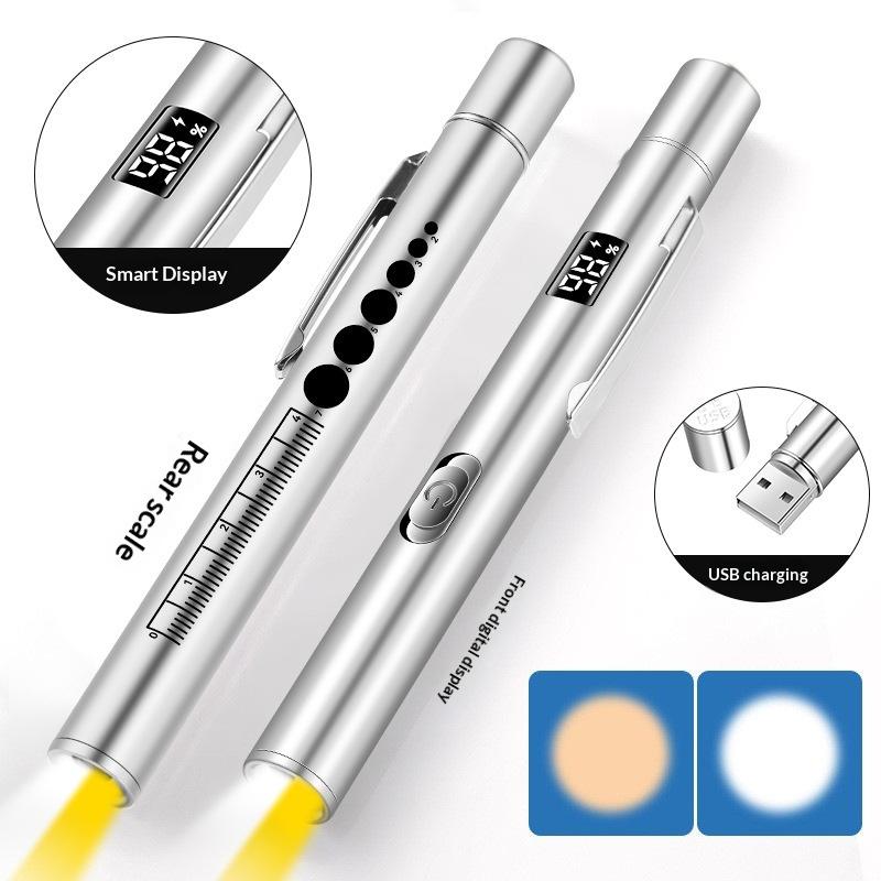 Dual Light Source Pupil Pen Oral Penlight Led Flashlight With Digital Display Screen Mini Medical Handy Usb Rechargeable
