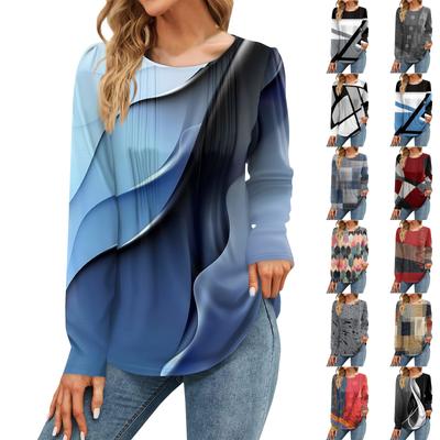 Damenmode Farbblock Patchwork Kleider Herbst Casual Tops Langarm Shirt Lose Pullover