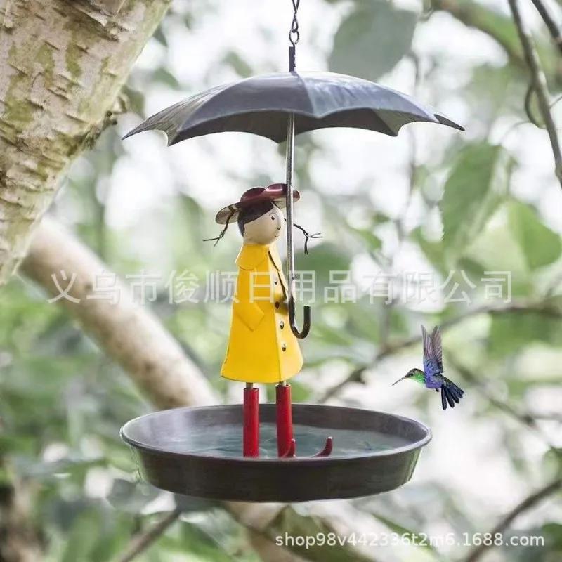Creative Hanging Bird Feeder Metal Hanging Chain Girl With Umbrella Tray Outdoor Garden Tray Yard Decoration Supplies Hot Sale