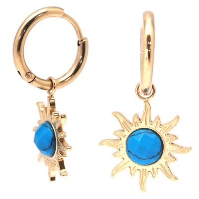 [Q8568] - Designer Steel Hoop Earrings 'Soleil' Turquoise Gold - 15 Mm - 15 Mm