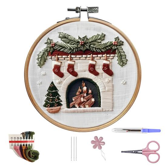 Zestaw do haftu świątecznego dla początkujących i dorosłych Zestaw do haftu krzyżykowego Domek na drzewie krasnala z tamborkiem, igłami i nicią