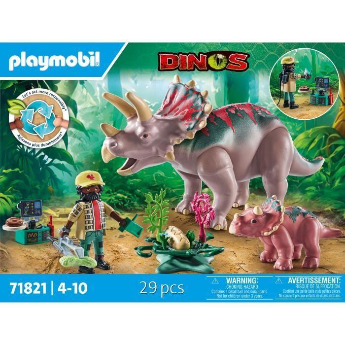 Playmobil 71821 tricératops avec bébé et explorateur, dinos, 29 pièces, dès 4 ans
