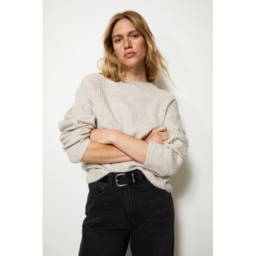 

H M rib knit sweater light beige melange