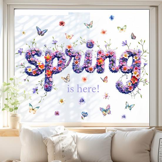 Spring Window Cling Double-Sided Butterfly Letter Sticker Waterproof PVC Static Glass Colorful Flower Holiday Party Window