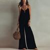 Women Summer Sleeveless V Neck Camisole Top Elastic Waist Wide Leg Pants Two Piece Set Casual Loose Fit